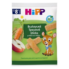 Hipp Crunchy Sticks Βιολογικά Sticks με Μήλο & Καρότο από τον 8ο Μήνα, 30gr